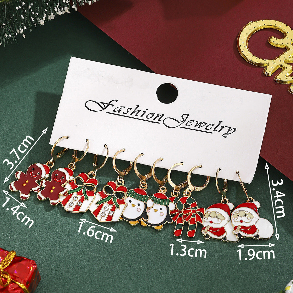 Cross-Border Personalized Christmas Alloy Earrings Christmas Hat Colorful Star Dot Diamond Christmas Tree Elk Gingerbread Man Earrings