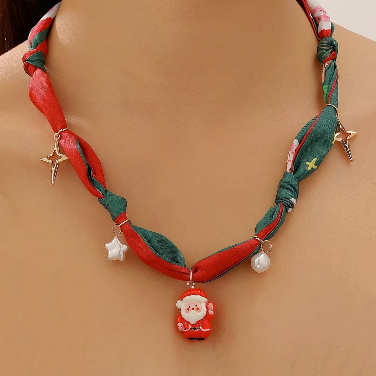 European And American Cross-Border Jewelry Personalized High-End Christmas Tree Elk Santa Bell Pendant Silk Scarf Necklace
