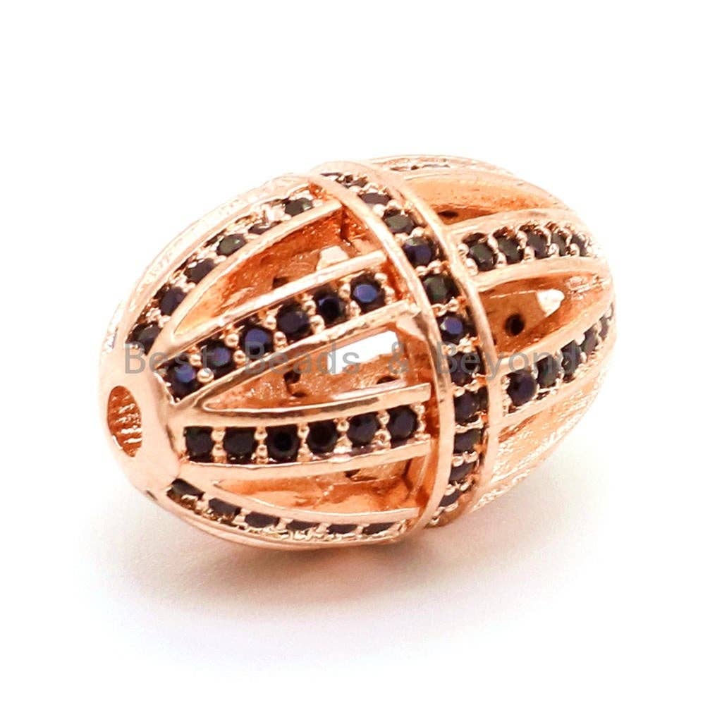 CZ Micro Pave Oval Cage Spacer Beads for Bracelet/Necklace, Black Cubic Zirconia Beads Pave, Men's Jewelry Making, 17x12mm,sku#G57