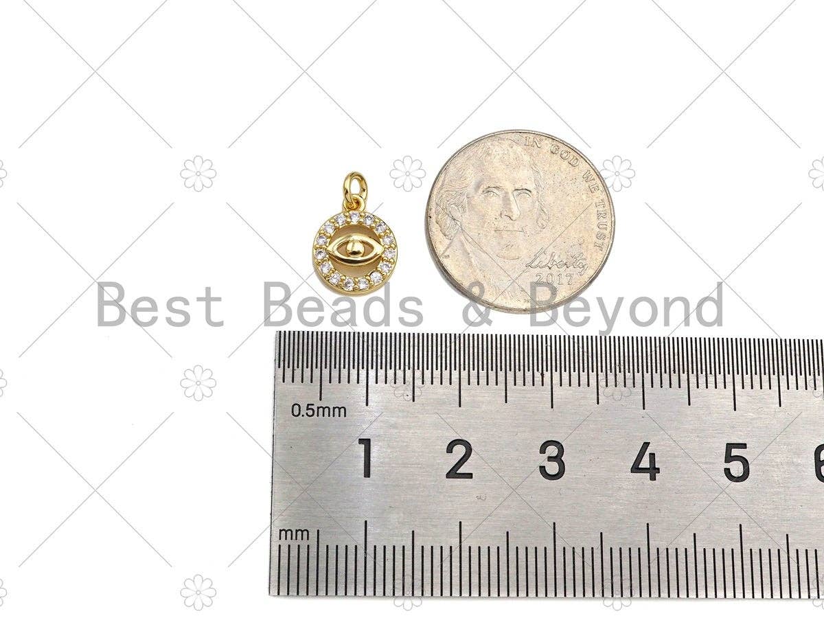 CZ Micro Pave Evil Eye On Round Ring Shape Pendant,18K Dainty Gold Charm, Necklace Bracelet Charm Pendant,9x11mm,Sku#JL38
