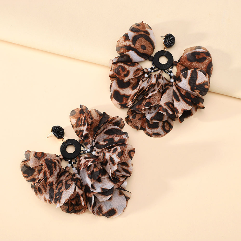 Handmade Bohemian Beaded Chiffon Flower Tassel Earrings For Women Tropical Vacation Statement Jewelry