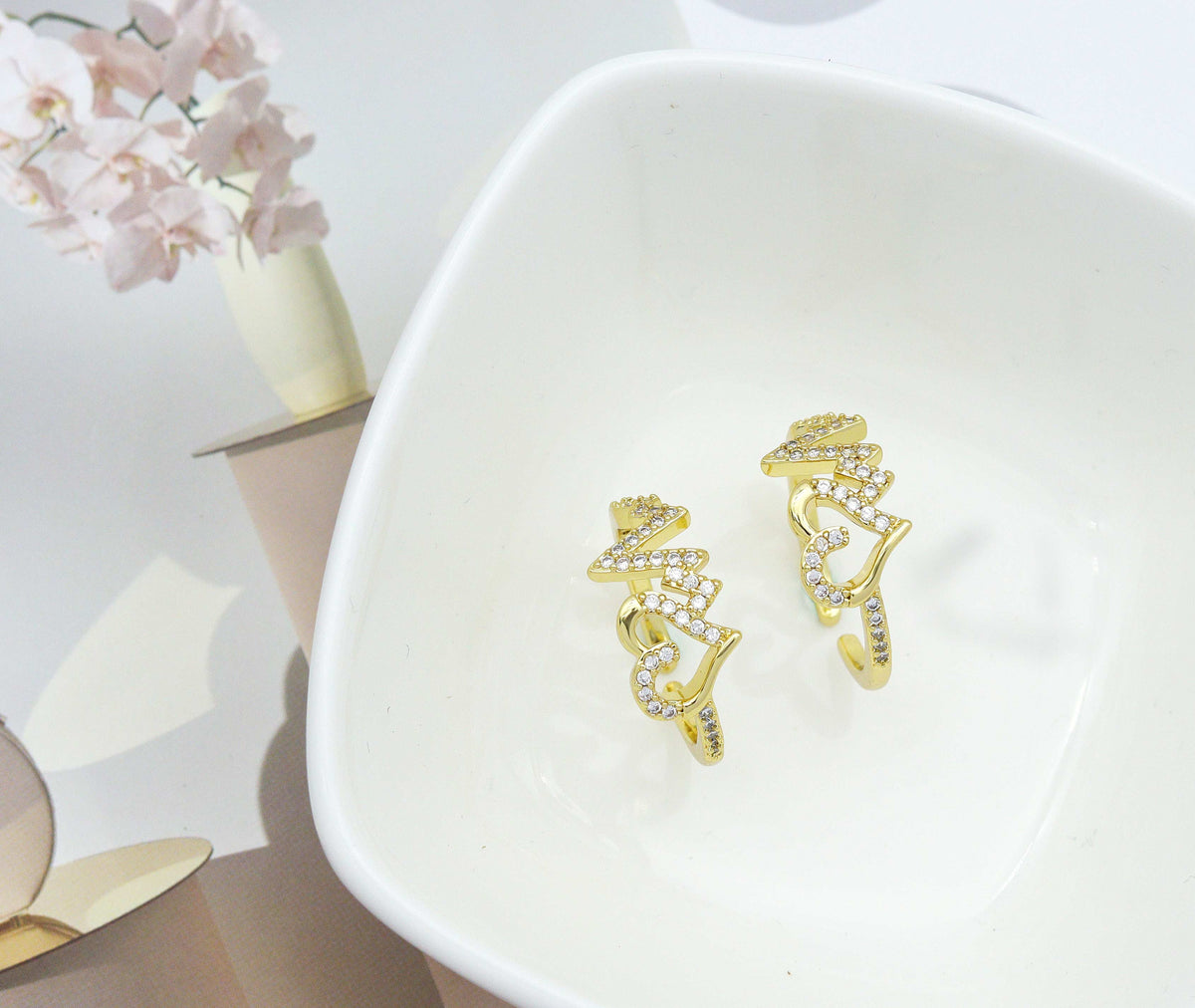 CZ Heart with Wavy Line Open Ring, Sku#LD228
