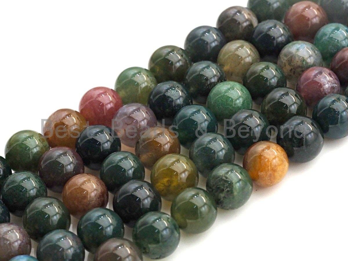 Natural Indian Agate, Round Smooth 6mm/8mm/10mm/12mm/14mm, 15.5" Full Strand, sku#U636