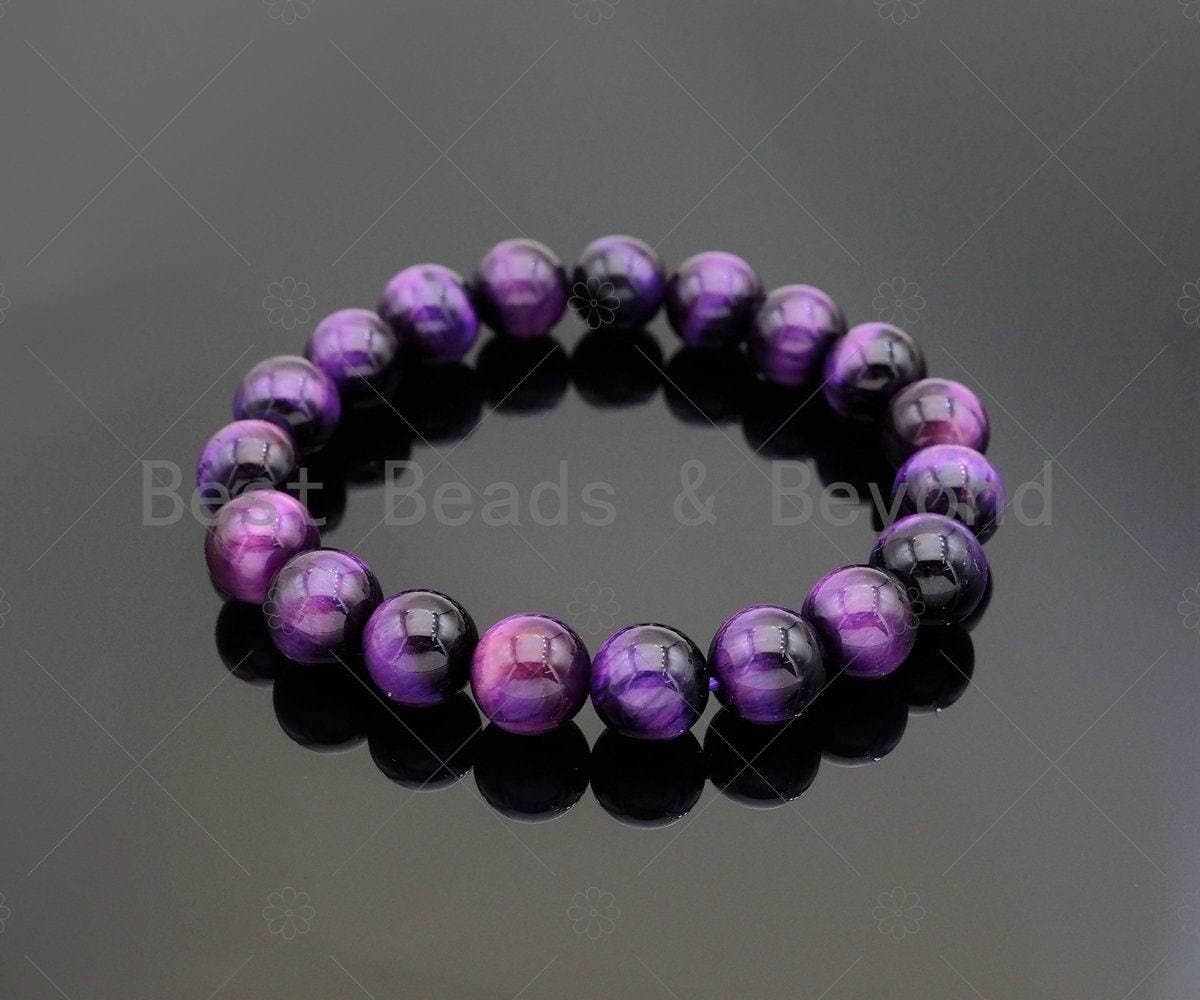 Natural Purple Tiger Eye Stretchy Bracelet