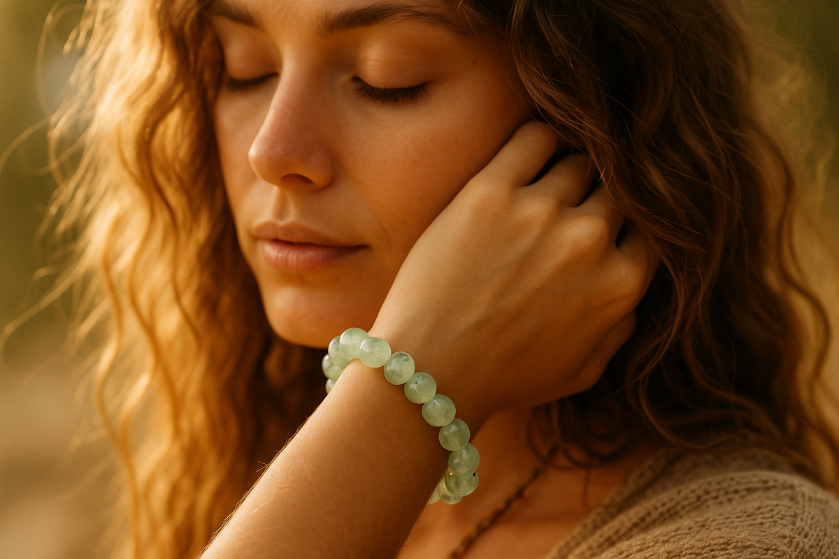 Prehnite Round Bead Bracelet