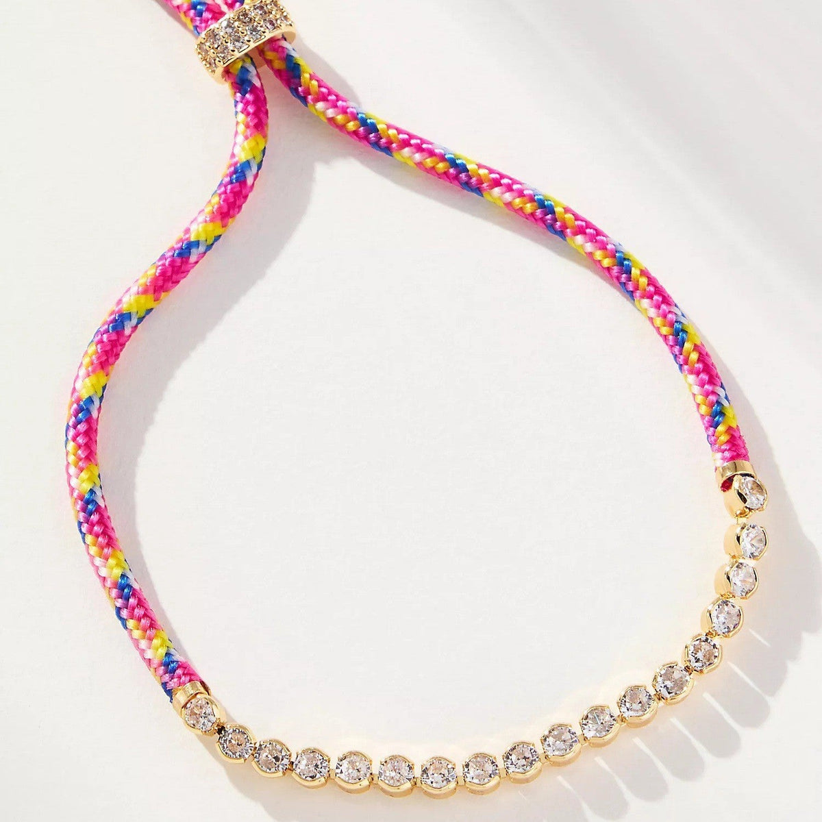 Off-white Brown-striped Woven Necklace With Diamond-encrusted Gold Chain