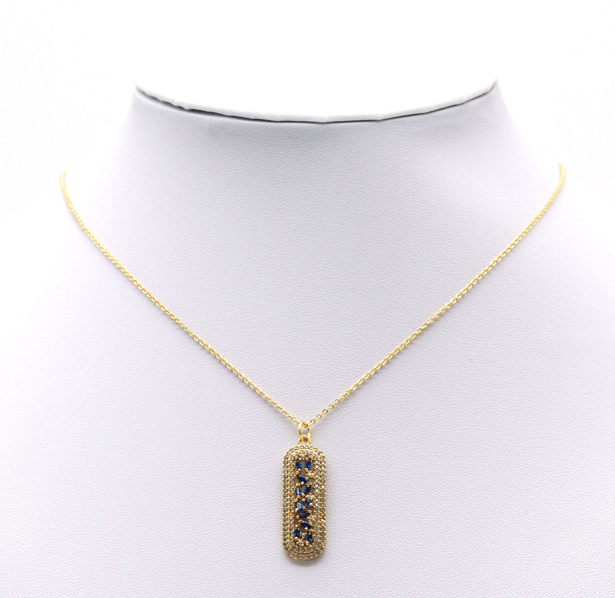 Gold Cobalt CZ Long Oval Bar Charm, Sku#LK699