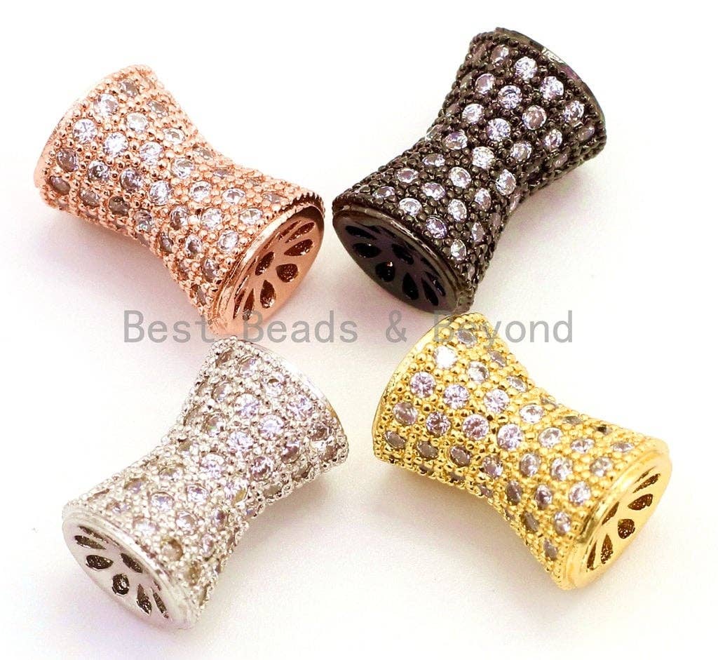 CZ Clear Micro Pave Hourglass Spacer Beads for Bracelet/Necklace, Cubic Zirconia Beads, Bracelet Charms 13x10mm, sku#G50