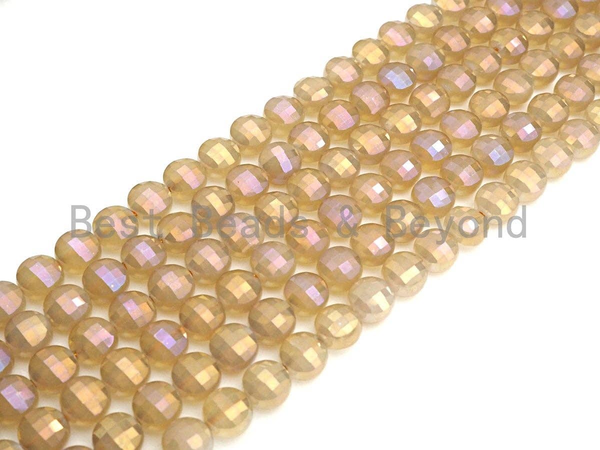 Mystic Plated Gold Agate Checkerboard Cut Coin Shape beads, 6mm/8mm Turtle Shell Cut Gold Agate, 15.5" Full strand, Sku#UA33C