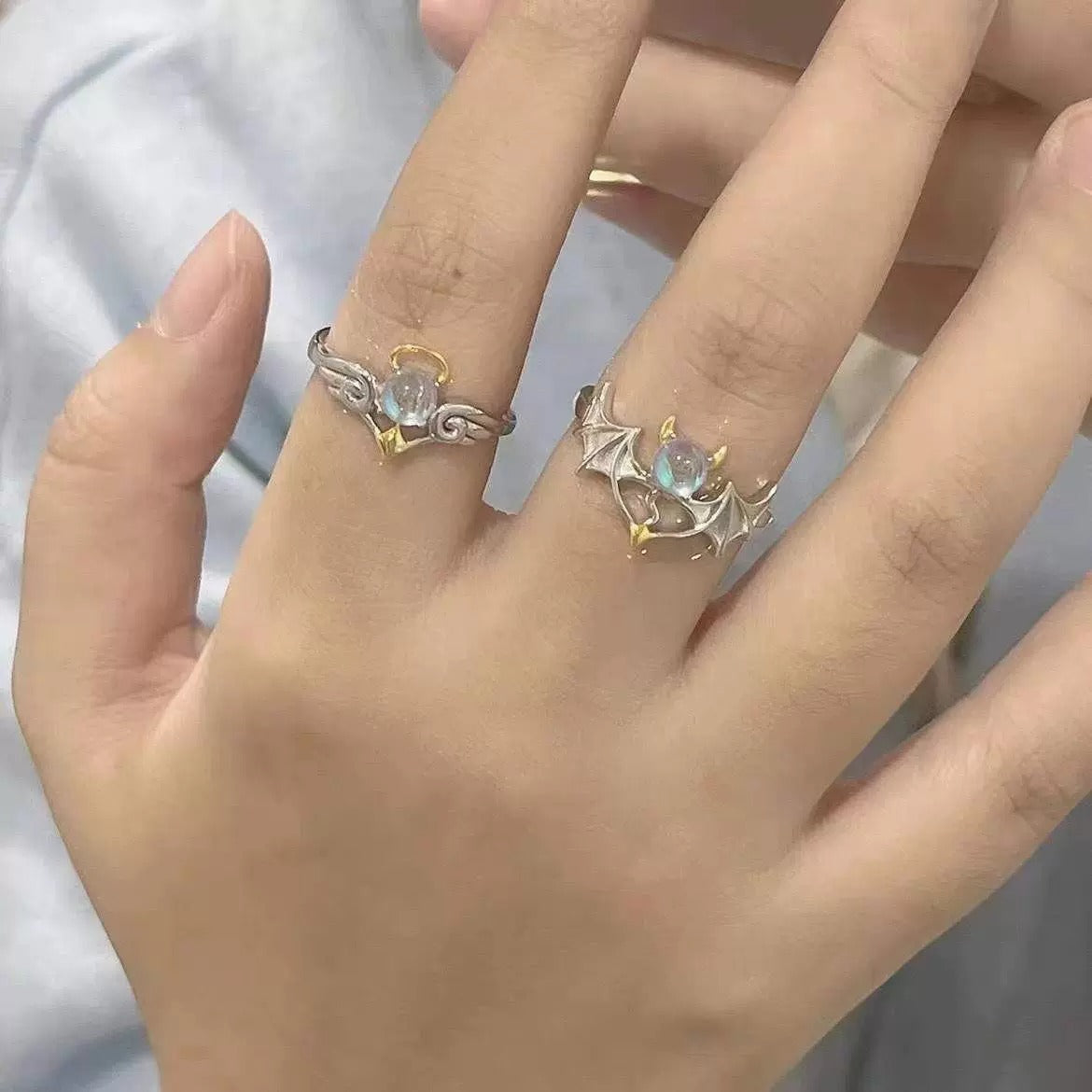 Angel  Devil Couple  Best Friend Rings, Cool Punk Style, Adjustable Size, Birthday Gift