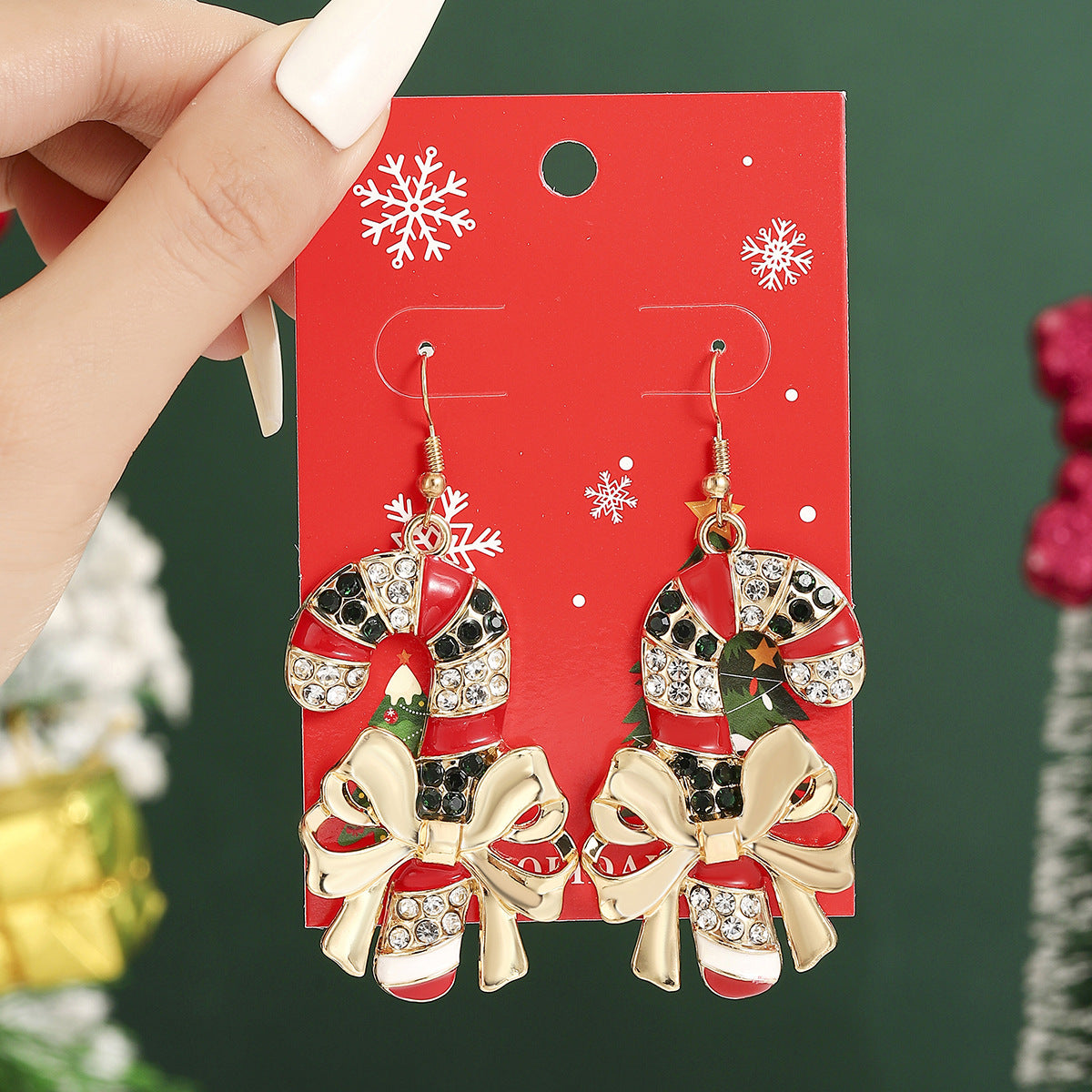 European And American Cross-Border Hot Selling New Christmas Pendant Earrings Cartoon Diamond Alloy Material Christmas Earrings Series Wholesale