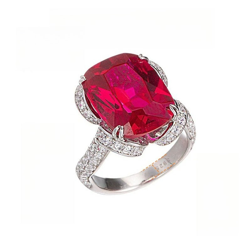 Lab-Created Ruby Cushion-Cut Ring in Sterling Silver with 18K Gold Plating