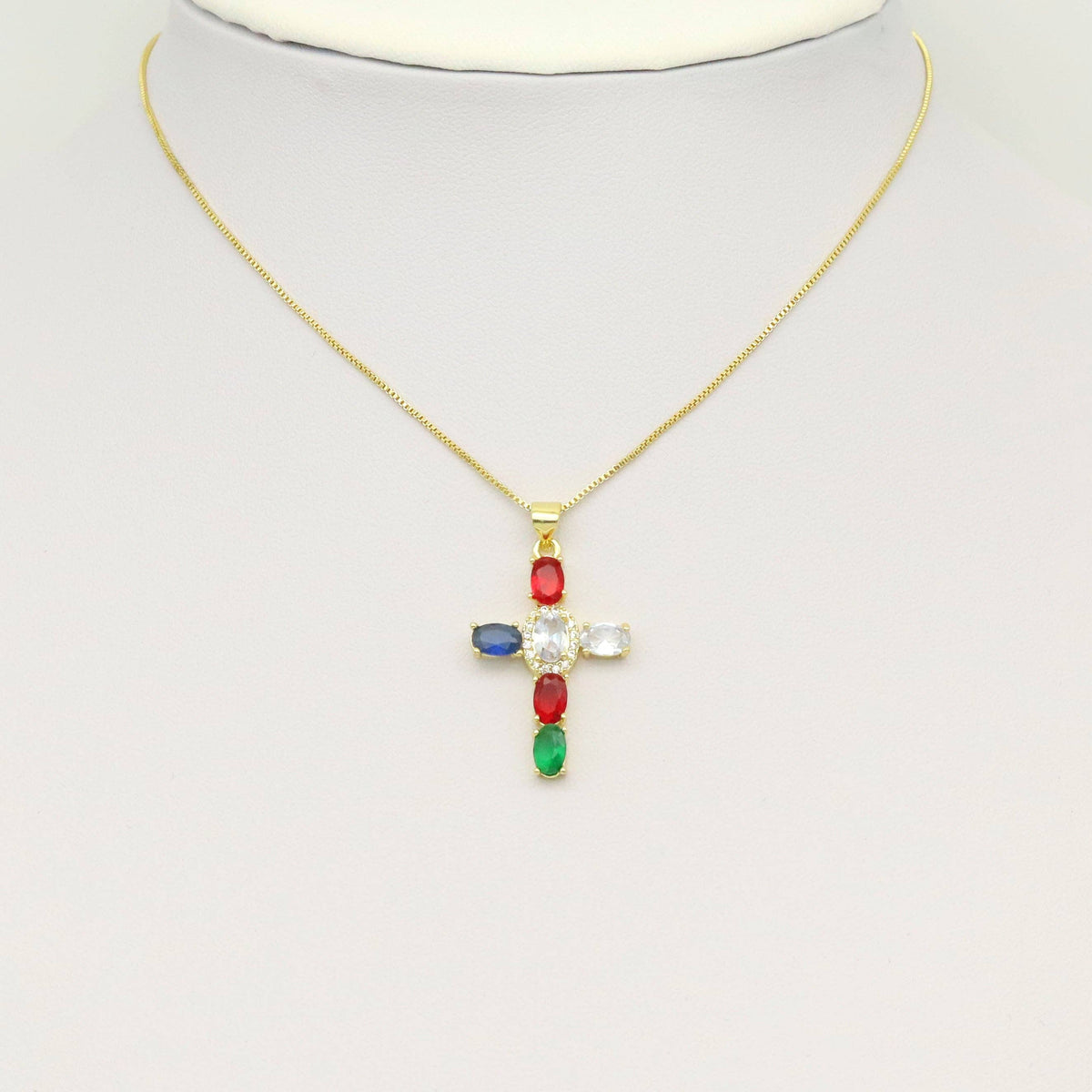 Colorful Oval CZ Cross Charm, Sku#LK945