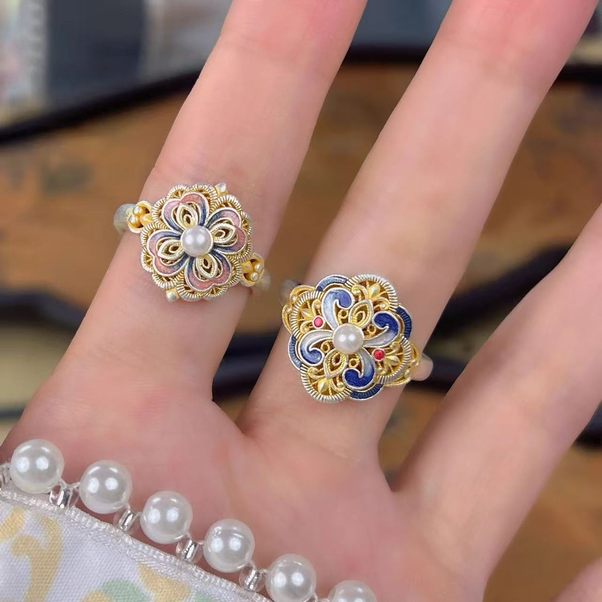 Bohemian Spring Flower Open Ring For Women, Enamel High-End Fashion Index Finger Ring