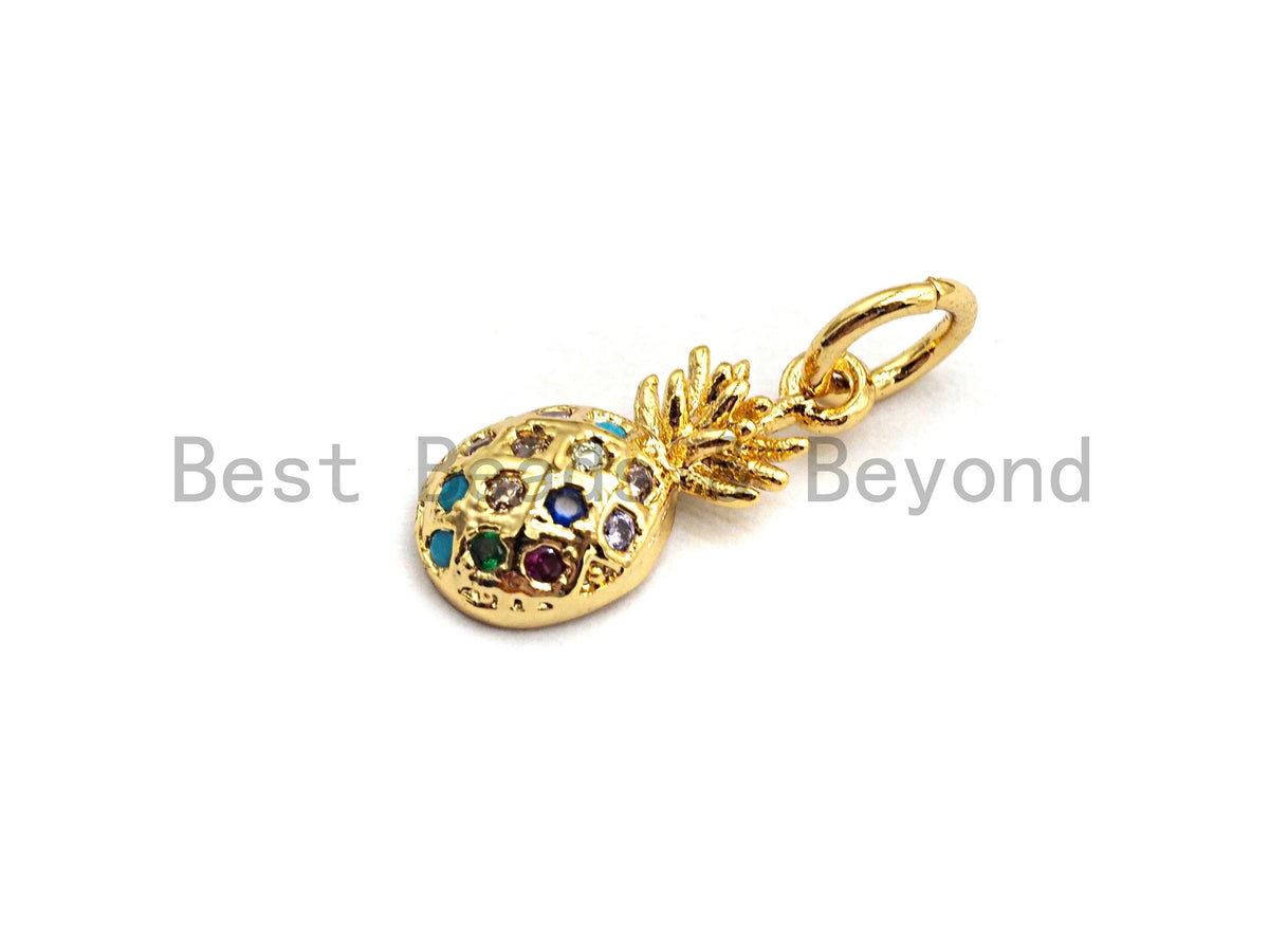 Small CZ Colorful Micro Pave Pineapple Pendant, Pineapple  Shaped Pave Pendant, Gold plated Pineapple Charm, 6x13mm, Sku#F760
