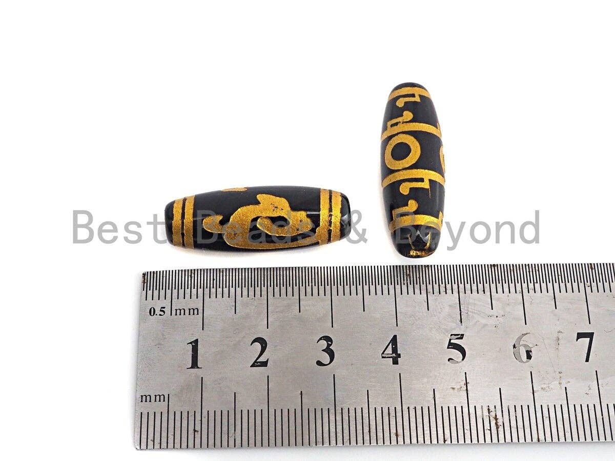 Natural Tibetan Agate Long Oval Shape Beads, Black Gold Dzi beads, Barrel Agate Beads, 10x30mm, sku#U588