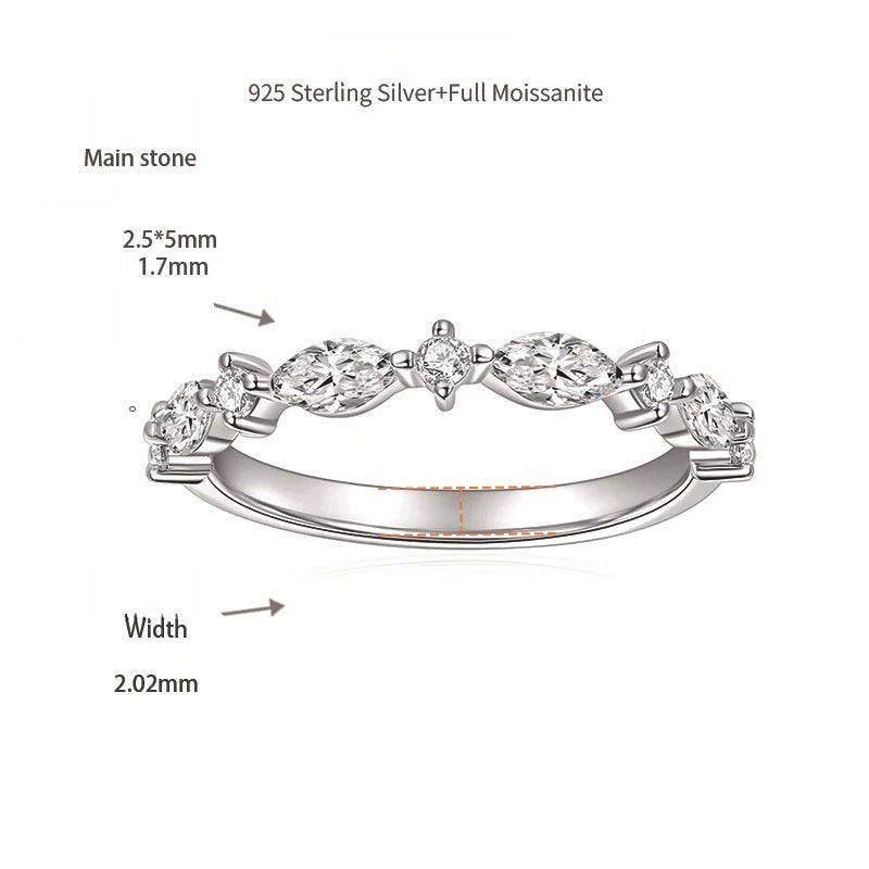 Marquise-Cut Moissanite Half-Hoop Ring in Sterling Silver with 18K Gold Plating