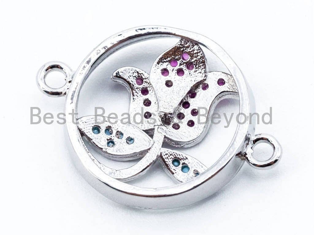 CZ Micro Pave  Fuchsia Turquoise Flower in a Ring Connector, Cubic Zirconia Spacer Connector,Pave Findings, 16x21mm, sku#M112