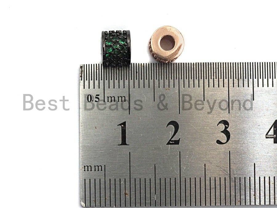 CZ Big Hole Drum Barrel Green Micro Pave Spacer Beads, Gold/Rose Gold/Silver/Black Cubic Zirconia Spacer Beads, DIY Jewelry, 6x7mm, sku#X47