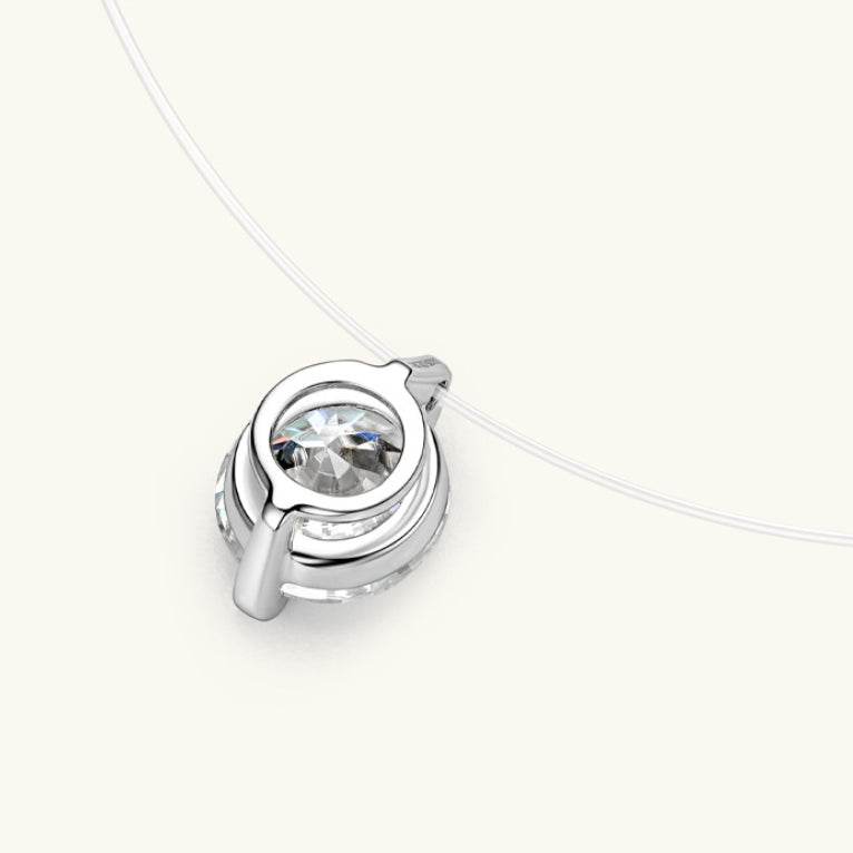 S925 Mermaid Tear Floating CZ Necklace, Sterling Silver Invisible Fishing Line 6-8mm Cubic Zirconia Pendant