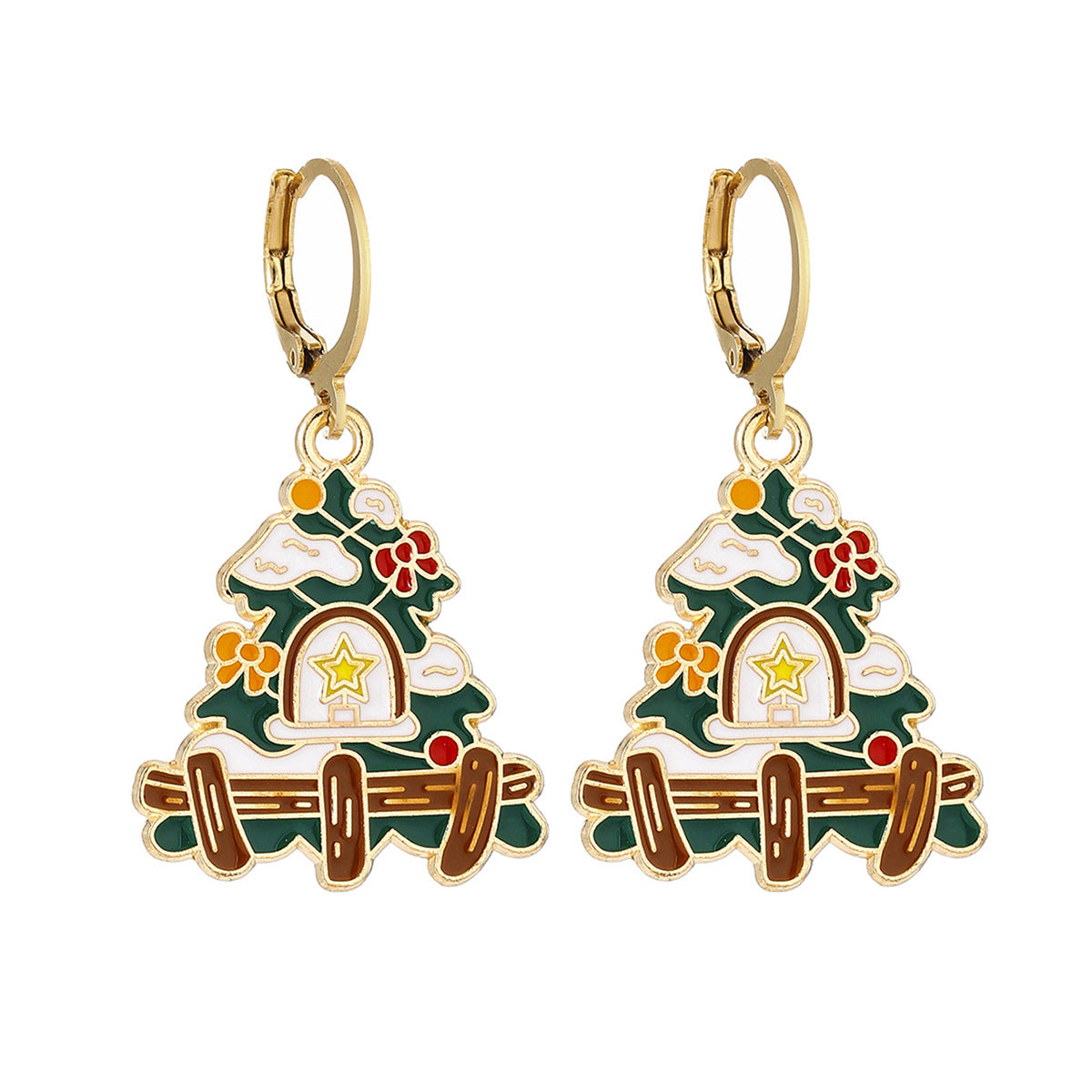 Cross-Border Personalized Christmas Alloy Earrings Christmas Hat Colorful Star Dot Diamond Christmas Tree Elk Gingerbread Man Earrings