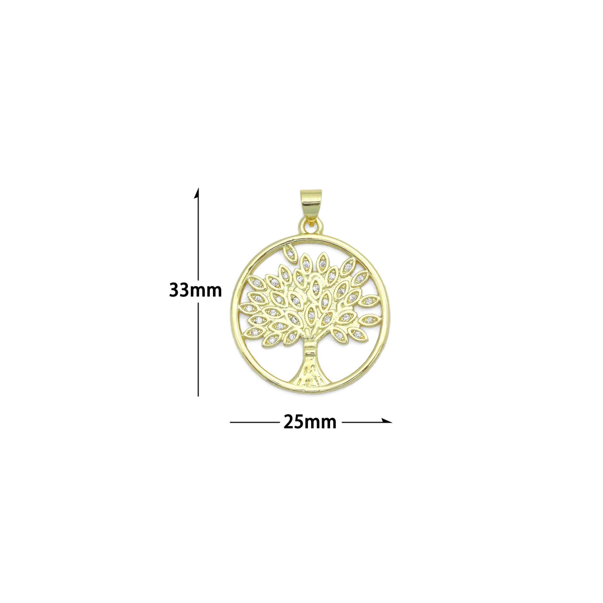 Oval CZ Gold Tree Charm Pendant, Sku#LK1163