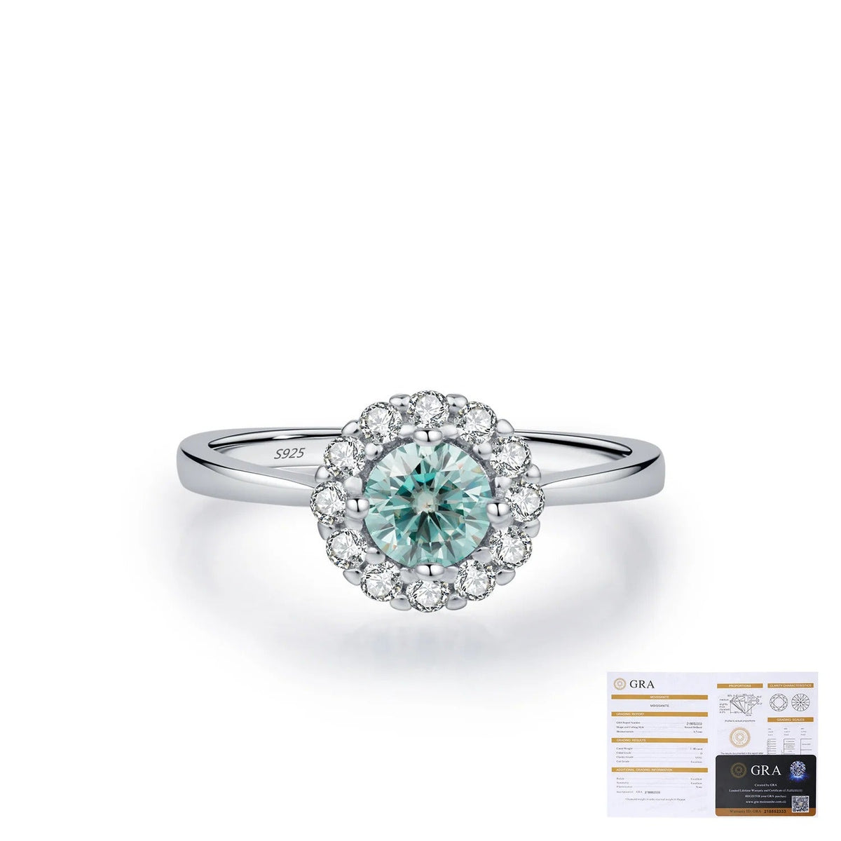 Geometric Halo Engagement Ring with Brilliant D-Color VVS1 Moissanite Stones in Sterling Silver
