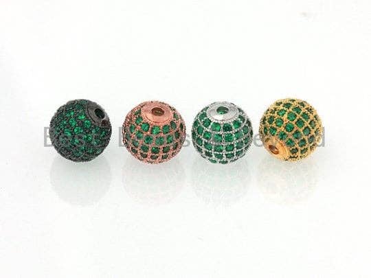 6mm/8mm/10mm/12mm Micro Pave Green CZ Round Ball, Green Pave Gold/Silver/Rose Gold/Black Rhodium Bead Focal, Pave Beads, 1/2pcs sku#G308G