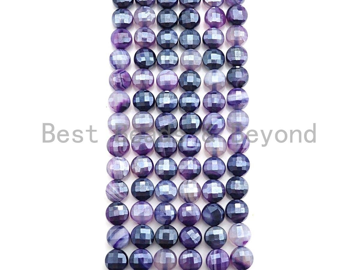 Mystic Plated Turtle Shell Cut Natural Purple Agate Button Coin Shape beads,8mm/10mm, Natural Gemstone Beads, 15.5" Full strand, Sku#UA29
