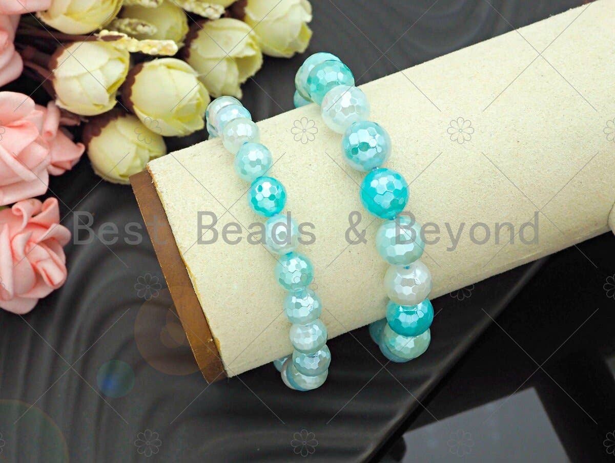 Mystic Aqua Blue Banded Agate Stretchy Bracelet, u1100