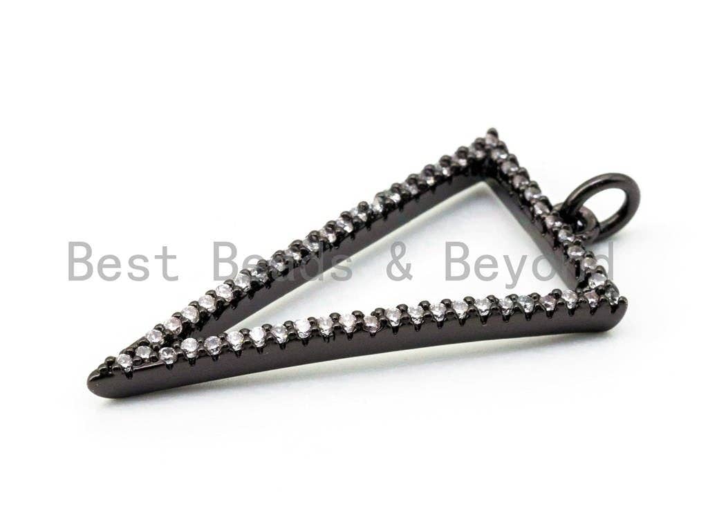 CZ Micro Pave Hollow Triangle Pendant, Cubic Zirconia Pendant Charm, Gold/Silver/Black, 32x16mm, SKU#F220