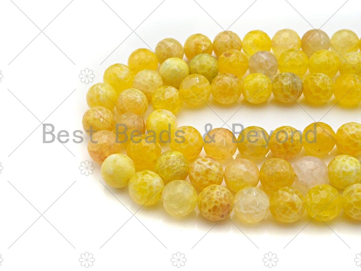Natural Yellow Faceted Fire Agate Beads, 8mm/10mm/12mm Yellow Fire Agate, 15.5" Full Strand, sku#UA112