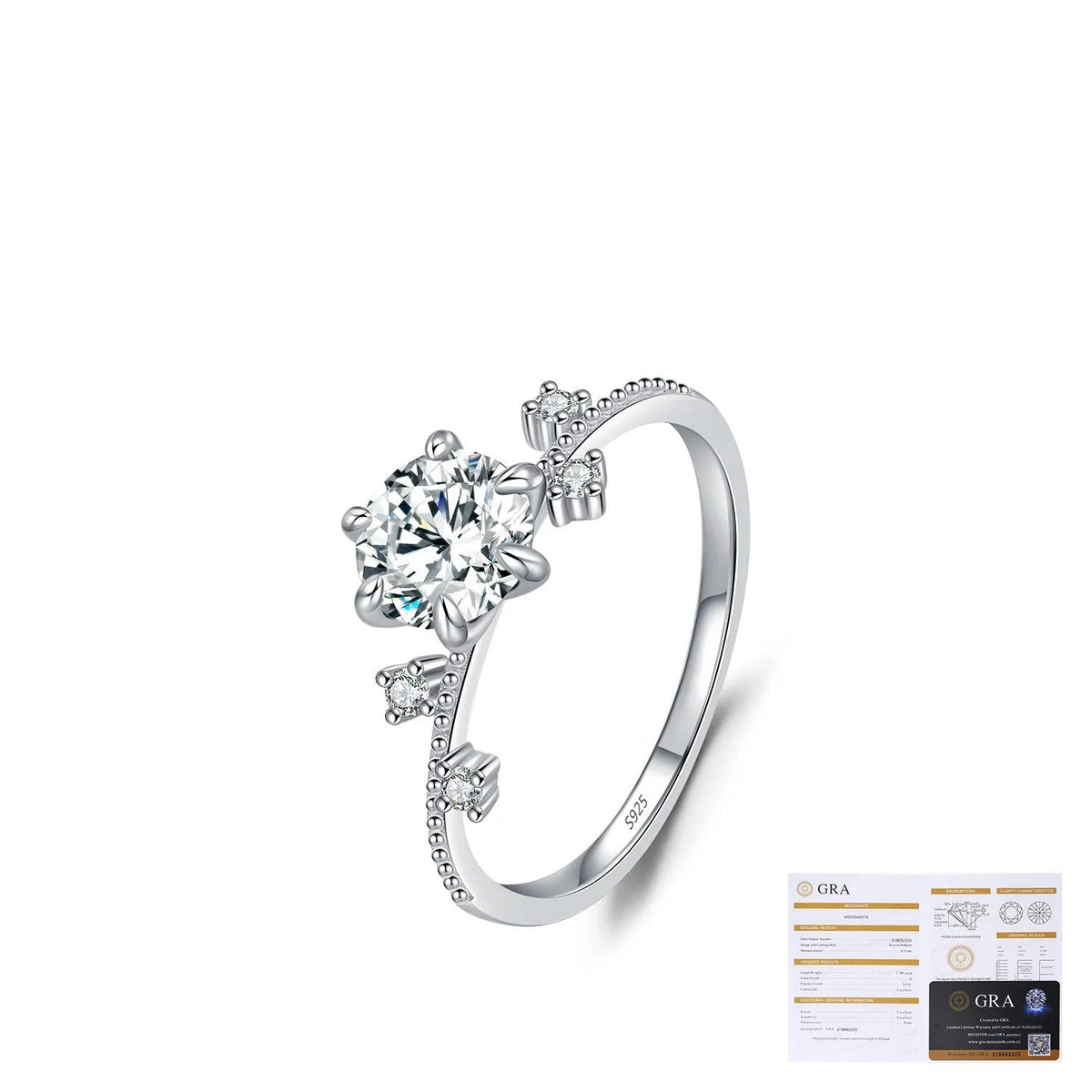 Classic Six-Prong D-Color VVS1 Moissanite Engagement Ring in Sterling Silver – Geometric Floral Band for Women