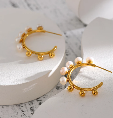 Pearl Hoop Earrings, LX196