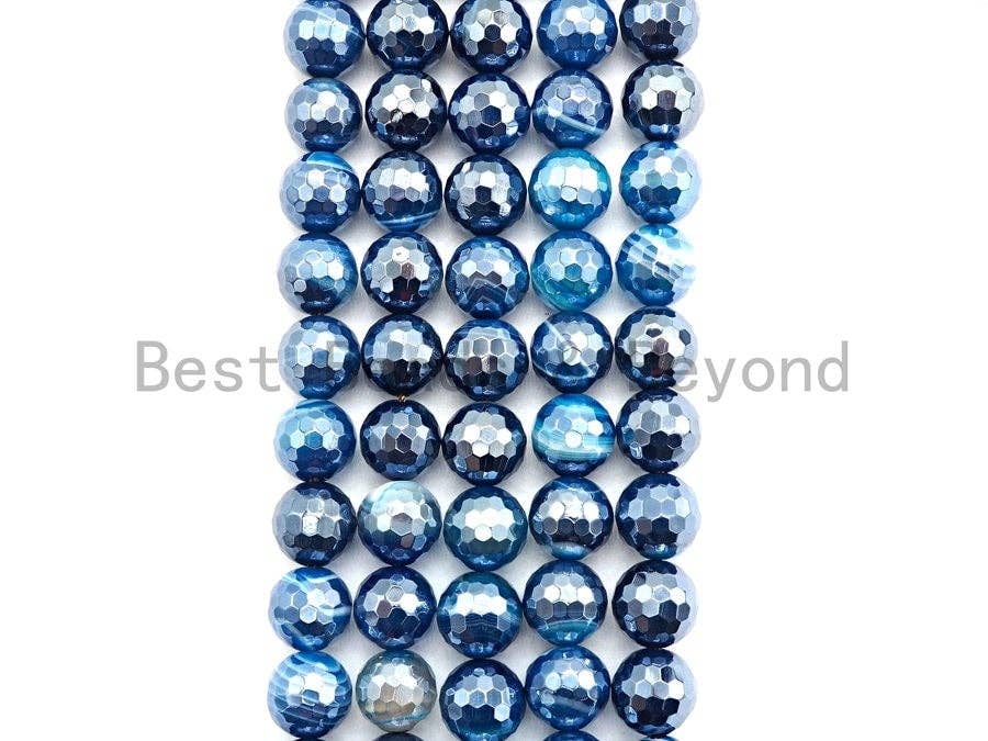 Mystic Plated Faceted Agate Beads,6mm/8mm/10mm/12mm, Plated Blue Agate Beads,15.5" Full Strand, SKU#U442