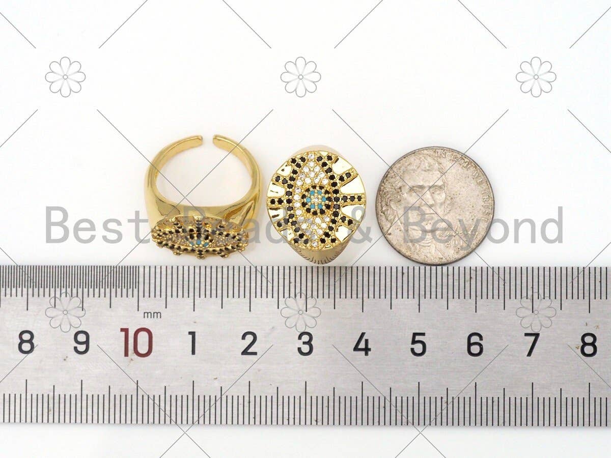 CZ Evil Eye On Oval Shape Adjustable Ring, Sku#X212