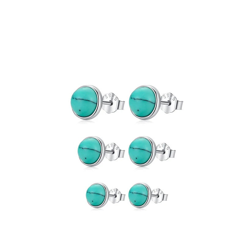 Geometric Turquoise Stud Earrings in Sterling Silver