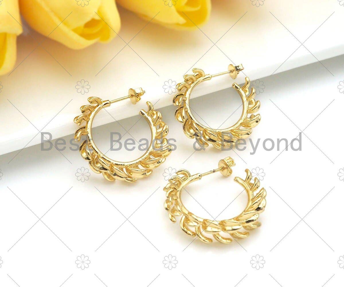 Gold Swirl Spike Hoop Earrings, Sku#J315