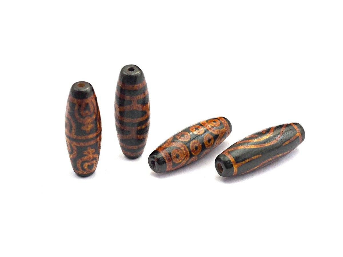 Natural Tibetan Agate Long Oval Shape Beads, Black Brown Dzi beads, Barrel Agate Beads, 10x30mm, sku#U564