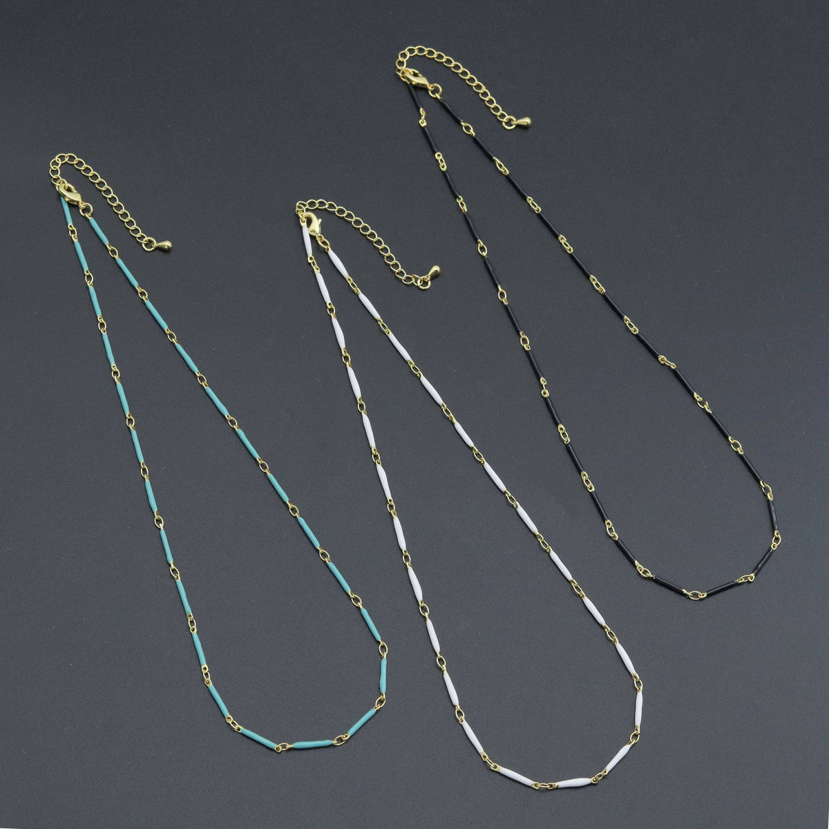 Hand made Dainty Long bar Enamel Metal chain necklace, EF589