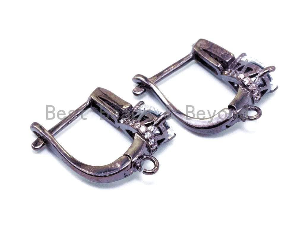 1pair, CZ Micro Pave Teardrop Earring Hooks, Latch back Earrings, Huggie ear wire, Cubic Zirconia leverback earrings, sku#J13