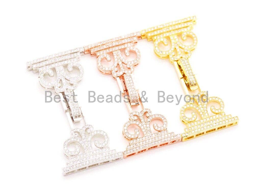 CZ Micro Pave Floral Fold Over Multi-strands Clasp, Cubic Zirconia Buckle Clasp, Chain Connector, 26x5mm, sku#H14