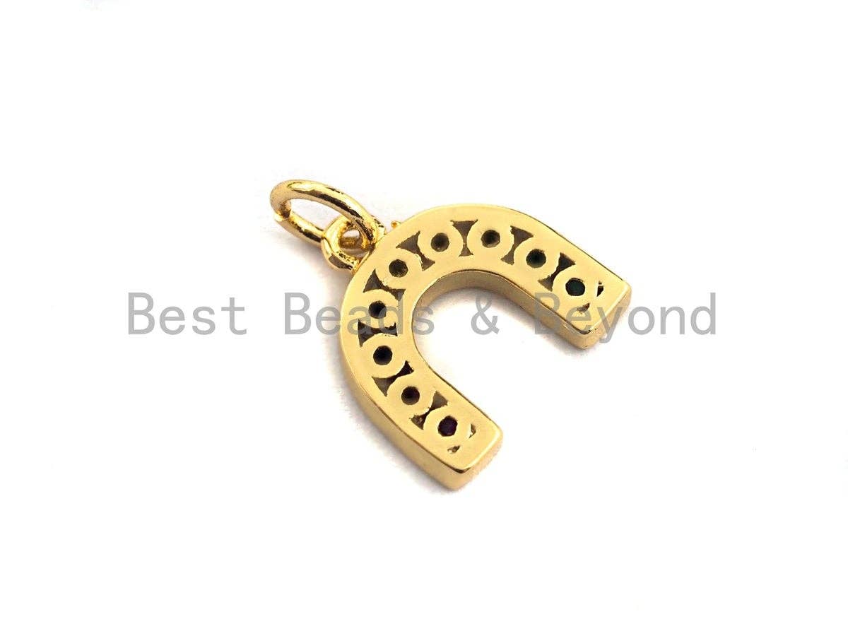 CZ Colorful Micro Pave Baguette Horseshoe Shape Charm, Reversed U Shape Pave Pendant, Gold plated, 12x12mm, Sku#F955