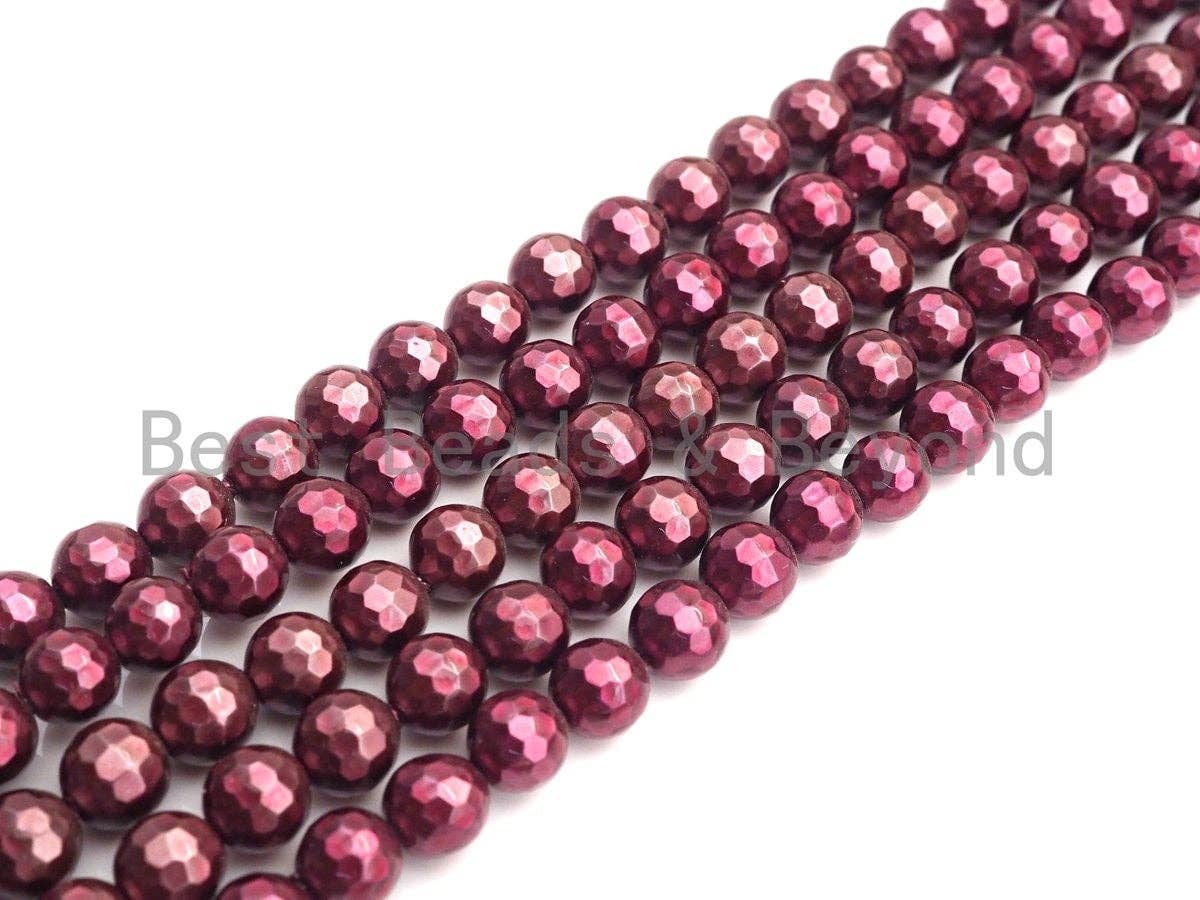 Natural Mother of Pearl Maroon Color Round Faceted beads, 6mm/8mm/10mm/12mm Maroon MOP Beads, 15.5inch strand, SKU#T131C