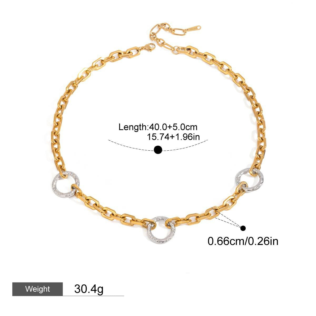 18K gold ring with gold and silver color matching design trendy personality necklace