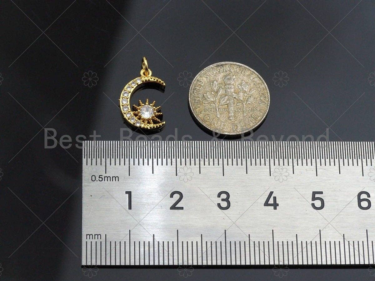 Dainty CZ Micro Pave Moon Star Charm/Pendant, Moon Shape Charm, Gold Pendant, Gold plated charm, 10x14mm, Sku#JL07