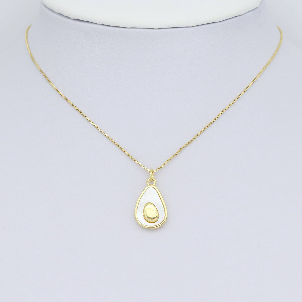 CZ Pave Mother of pearl Gold Avocado Drop Shape Charm Pendant, Sku#LK953