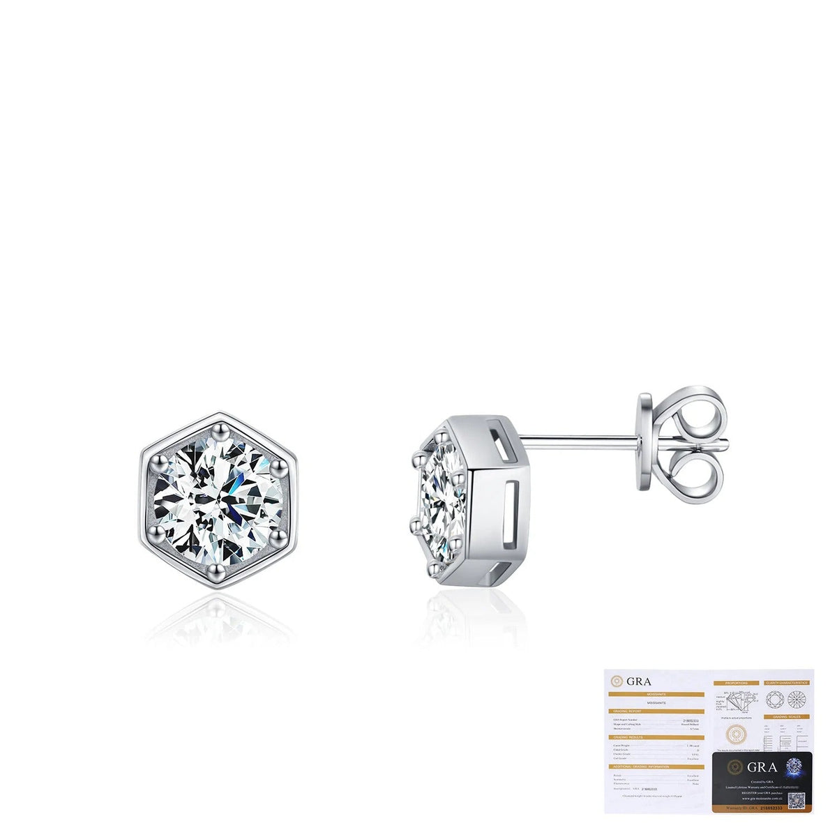 Hexagonal D-Color VVS1 Moissanite Stud Earrings in Sterling Silver