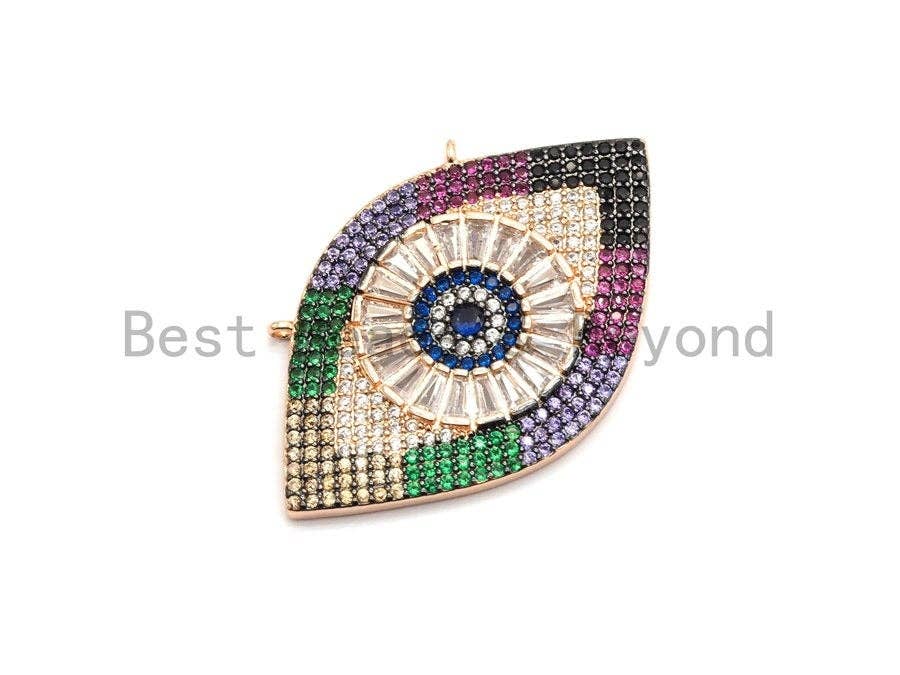 Rainbow Clear CZ Micro Pave Evil Eye Pendant, Cubic Zirconia Pendant,25x40mm, sku#F707