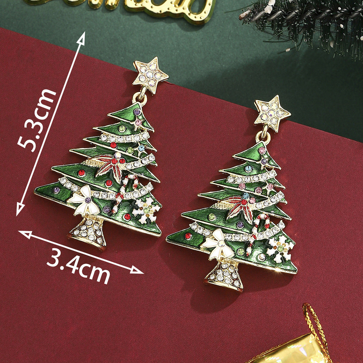 Cross-Border Personalized Christmas Alloy Earrings Christmas Hat Colorful Star Dot Diamond Christmas Tree Elk Gingerbread Man Earrings